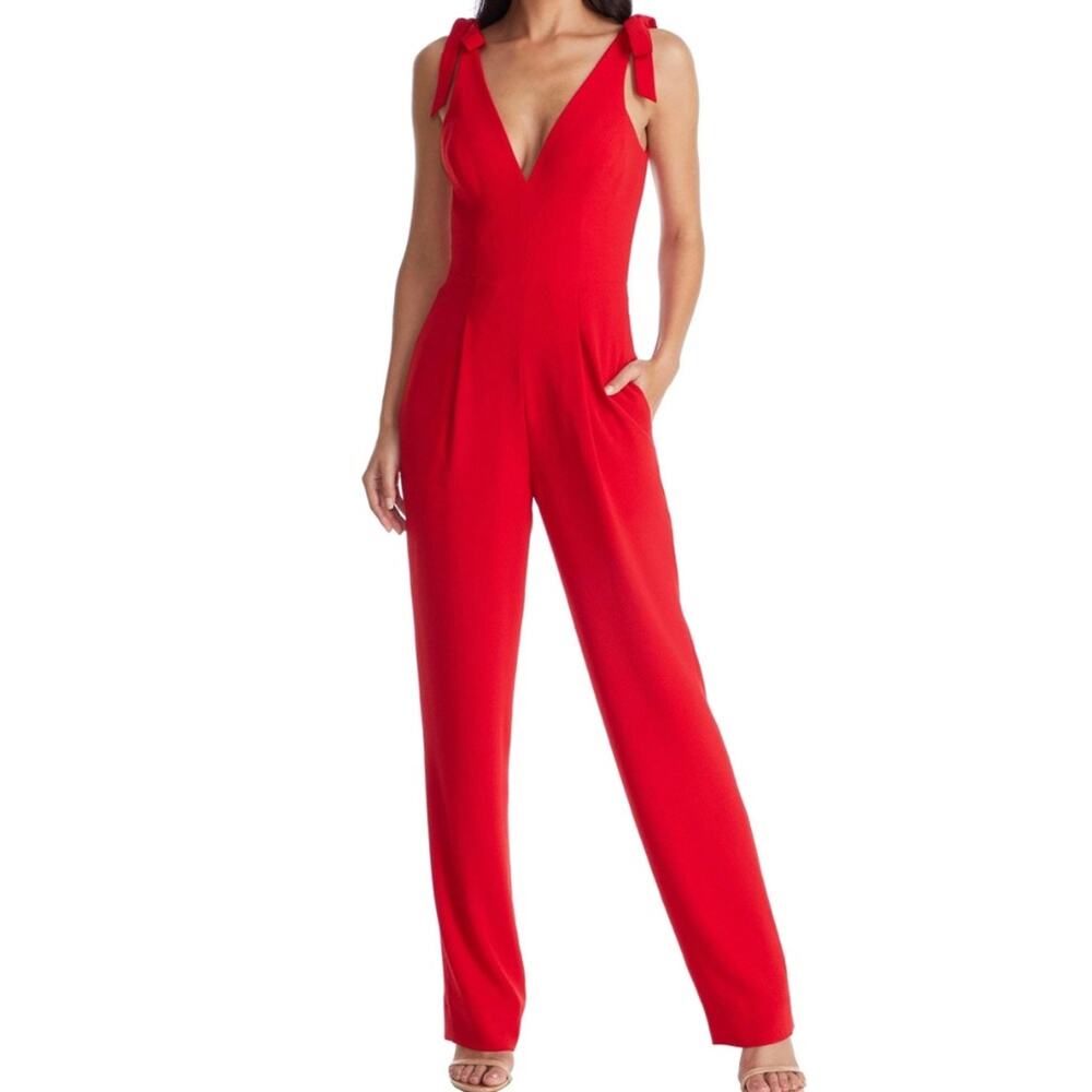 NWT Dress The Population Maira Sleeveless Shoulder Tie Jumpsuit in Rouge XXS